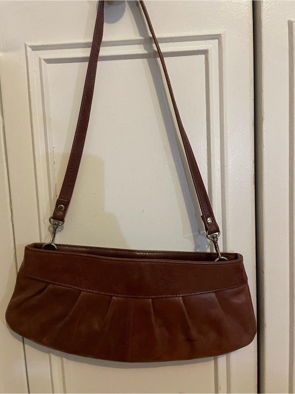 Brown Leather Shoulder Bag - Classic Pleated Design